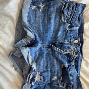 Mid-Rise boyfriend ripped medium wash jean shorts